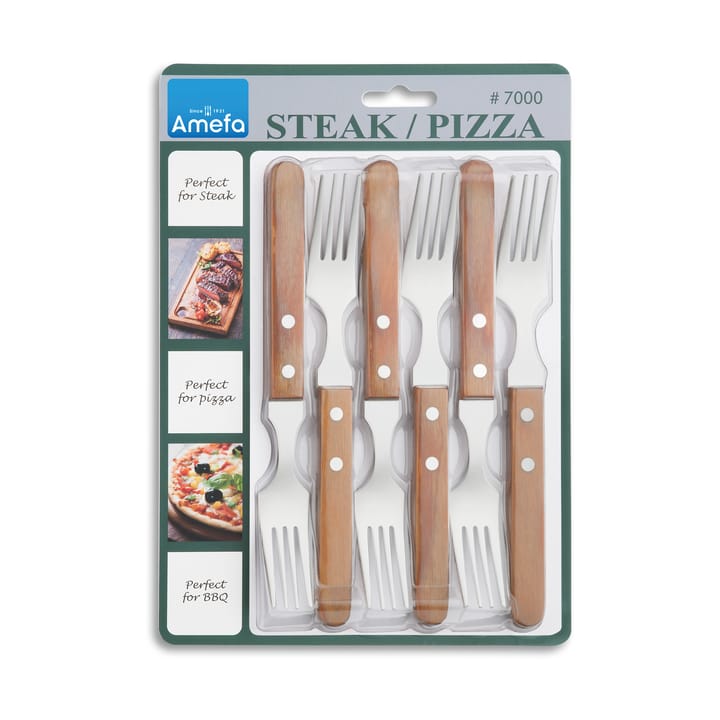 Tenedores de carne Pizza 6-pack, Roble Amefa