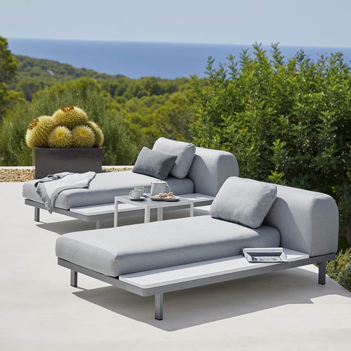 Chaise longue Space light grey - Panel lateral alargado izquierdo teca-soporte de aluminio gris - Cane-line