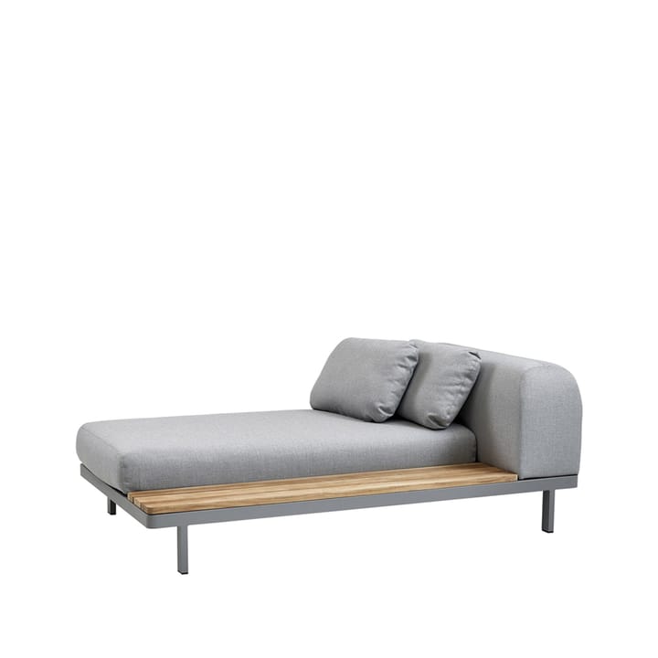 Chaise longue Space light grey - Panel lateral alargado izquierdo teca-soporte de aluminio gris - Cane-line