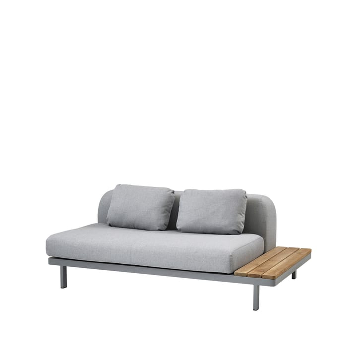 Sofá modular Space de 2 plazas light grey - Panel lateral derecho teca-soporte de aluminio gris - Cane-line