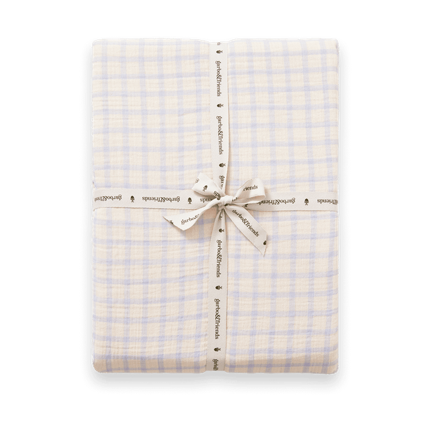 Sábana ajustable Gingham Sky Blue Muslin - 90x200x30 cm - Garbo&Friends