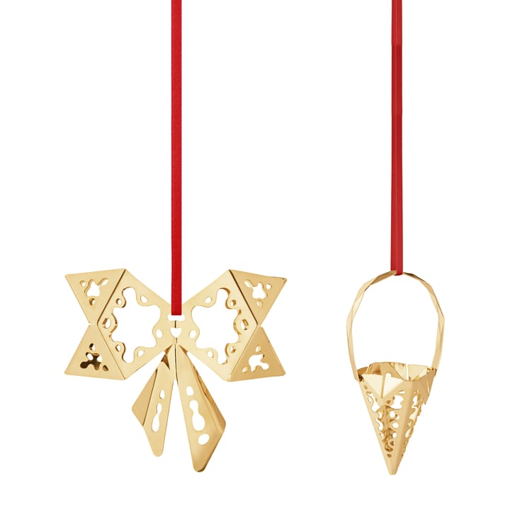 Colgante de navidad 2022 Bow & Cone 2 piezas, chapado en oro Georg Jensen