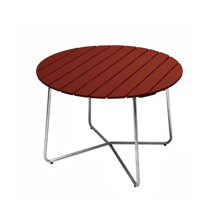 Mesa de comedor 9A - Dark red lacquered oak-galvanized base, Ø100 cm - Grythyttan Stålmöbler