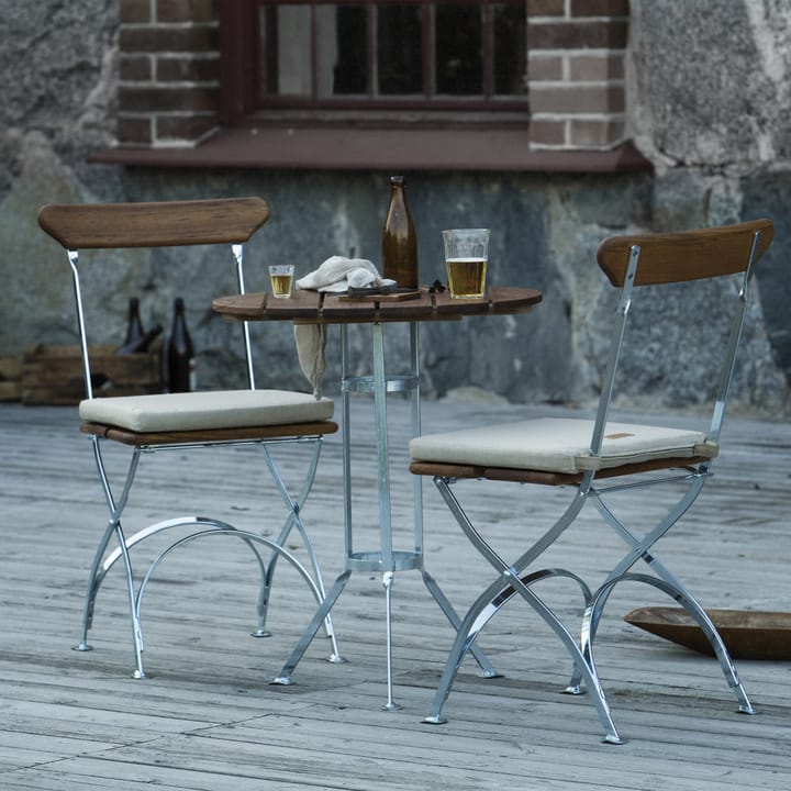 Mesa de tres patas Bryggeri, Teca-estructura galvanizada en caliente Grythyttan Stålmöbler