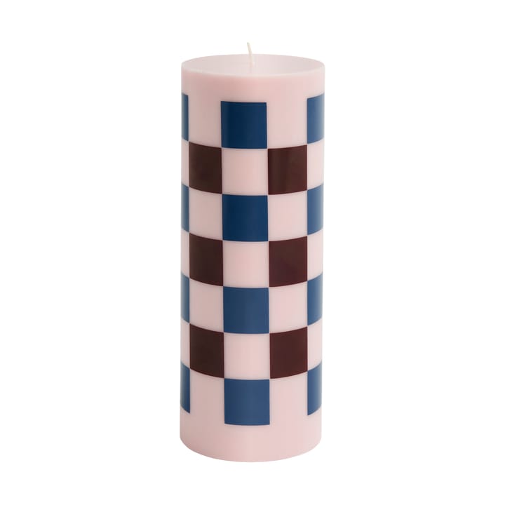 Vela gruesa Column Candle large 25 cm - Pink-bordeaux-dark blue check - HAY