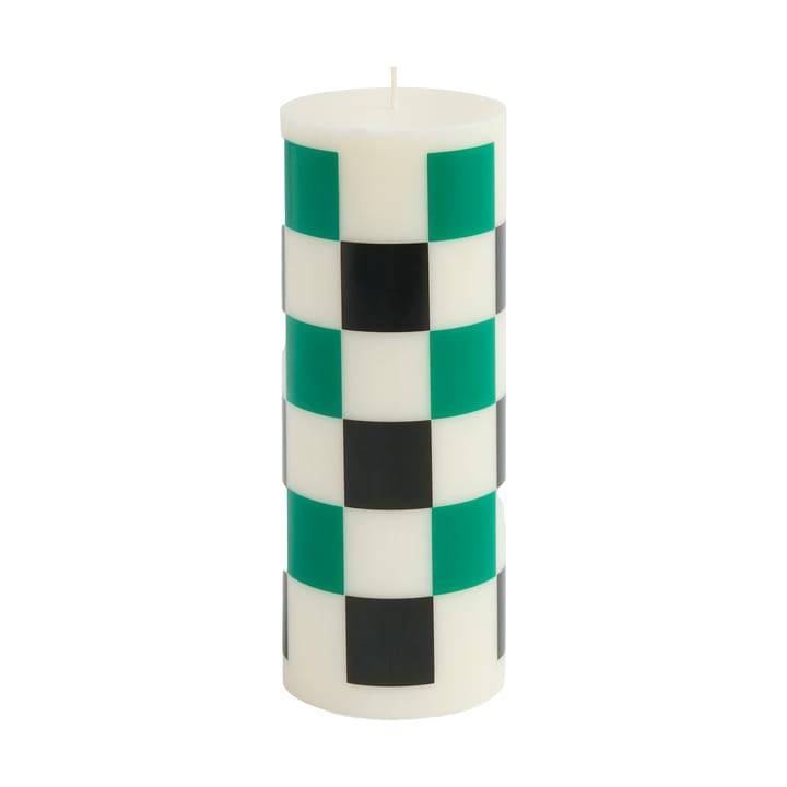 Vela gruesa Column Candle medium 20 cm - Off white-green-black check - HAY