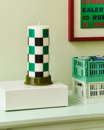 Vela gruesa Column Candle medium 20 cm - Off white-green-black check - HAY