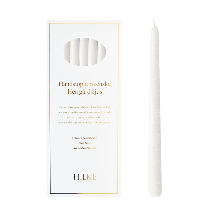 6 Velas Herrgårdsljus 30 cm, Blanco perla brillo Hilke Collection