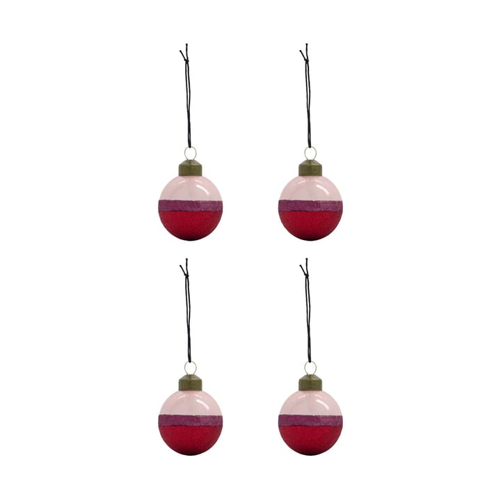 Bolas de Navidad Stripe Ø8 cm, 4-pack - Rosa-rojo - House Doctor