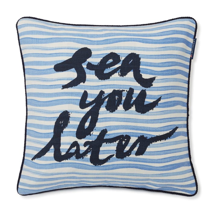 Funda de cojín Sea You Later Cotton Canvas 50x50 cm, White-blue Lexington