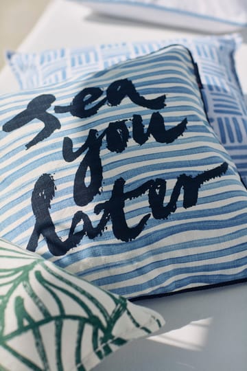 Funda de cojín Sea You Later Cotton Canvas 50x50 cm - White-blue - Lexington