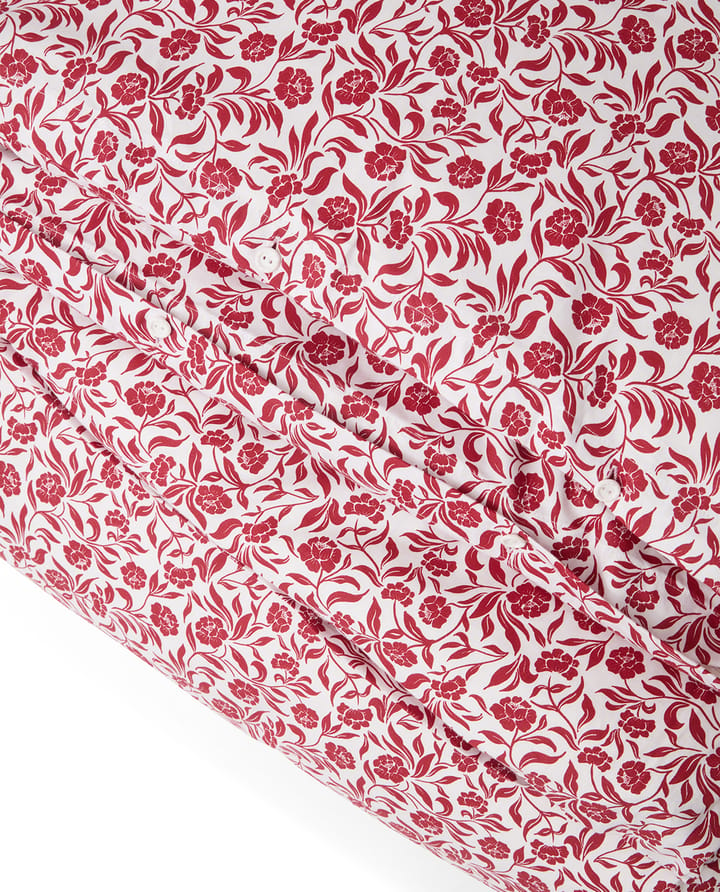 Juego de cama Flower printed cotton sateen, Blanco-rojo Lexington