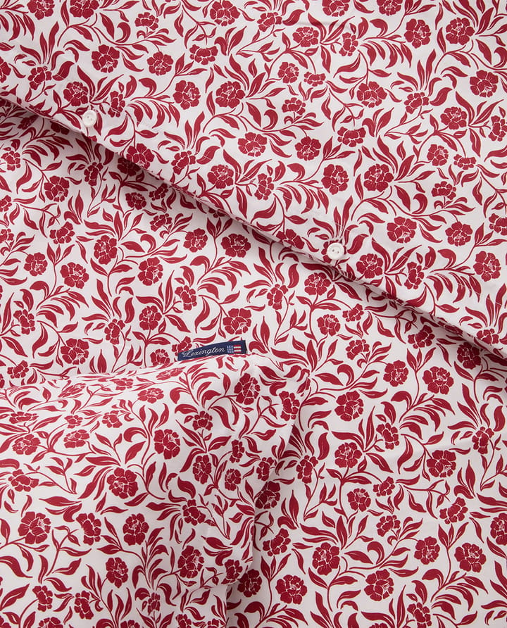 Juego de cama Flower printed cotton sateen, Blanco-rojo Lexington