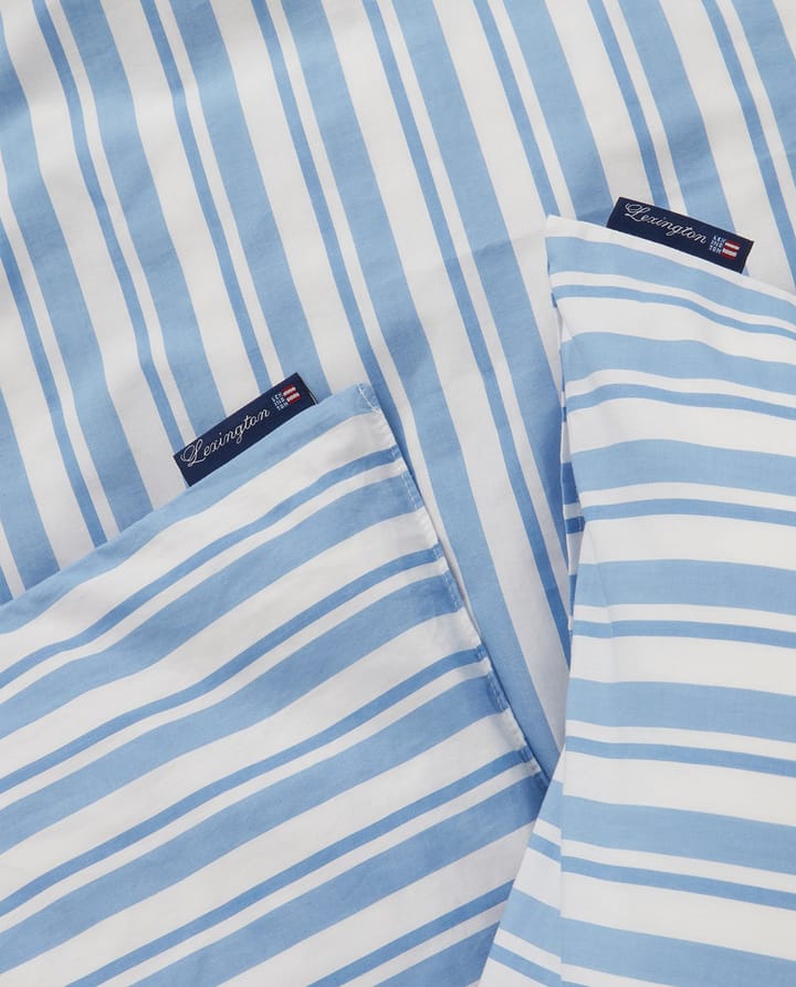 Juego de funda nórdica Striped Cotton Poplin , White-Blue, 2 fundas de almohada Lexington