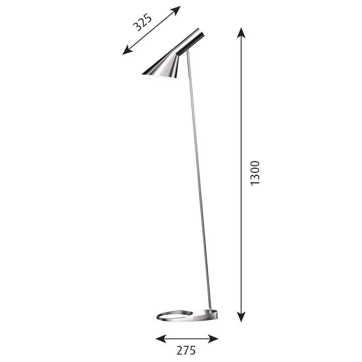 Lámpara de pie AJ, Acero inoxidable pulido Louis Poulsen