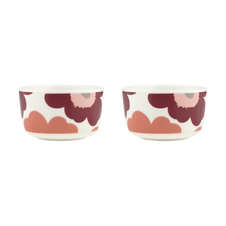 Bol Unikko 2,5 dl 2-pack, White-dark cherry-salmon red Marimekko