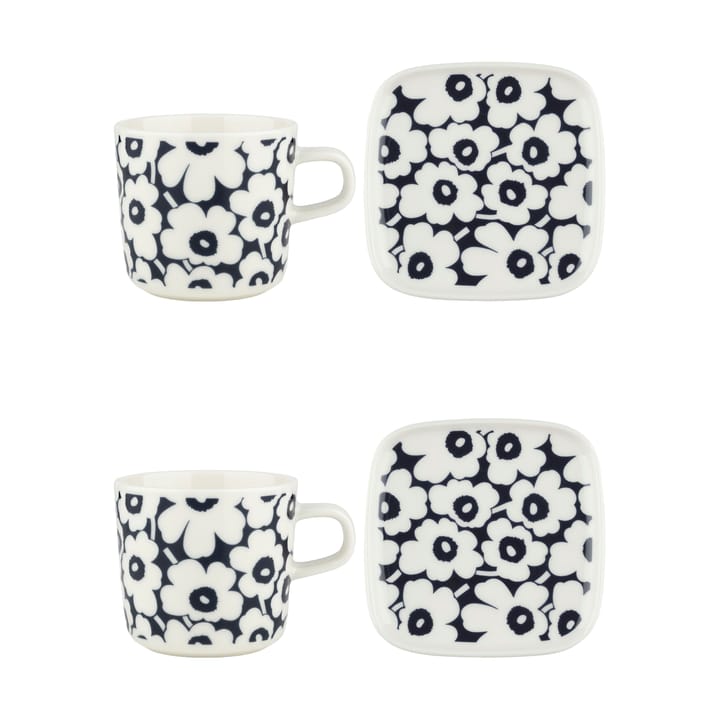 Conjunto de taza y plato pequeño Unikko 20 cl 4 piezas - Dark blue-white - Marimekko