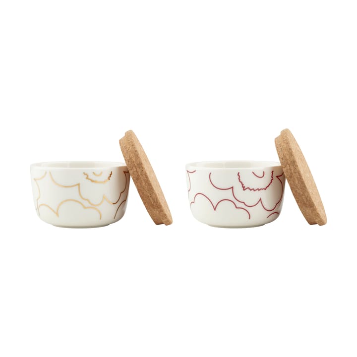 Cuenco con tapa Piirto Unikko 2,5 dl pack de 2 - White-gold-dark red - Marimekko