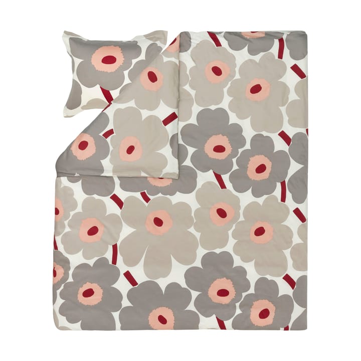 Funda nórdica de satén Unikko 240x220 cm, Off white-warm grey-pink Marimekko