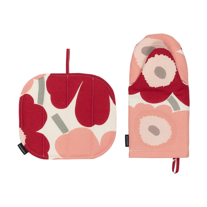 Guante para horno + agarradera Pieni Unikko 2 piezas - Cotton-dark cherry-rose - Marimekko