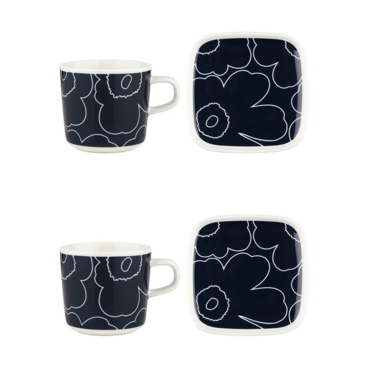 Juego de taza y plato Piirto Unikko 20 cl 4 piezas - White-dark blue - Marimekko