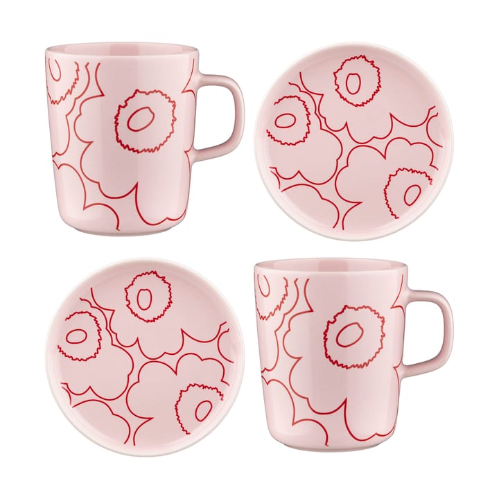 Piirto Unikko Oiva taza 25 cl y platillo Ø20 cm 4 piezas - Rosa - Marimekko