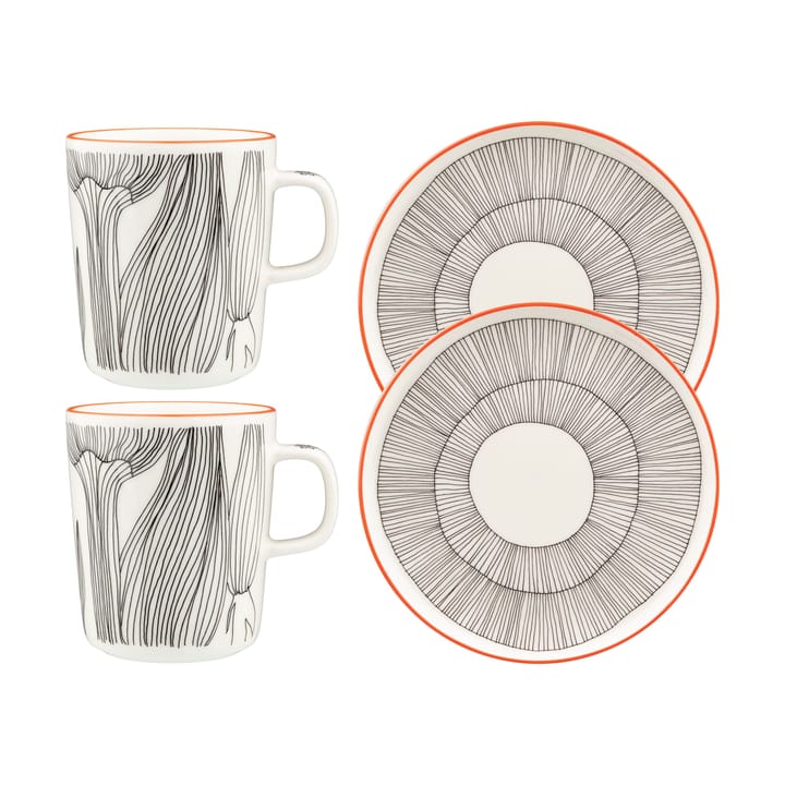 Set de desayuno Kukat Puhkeavat 4 piezas - White-black-orange - Marimekko