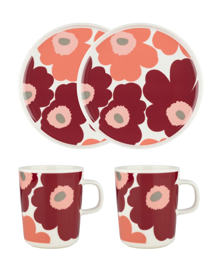 Set de desayuno Unikko - White-dark cherry-salmon red - Marimekko