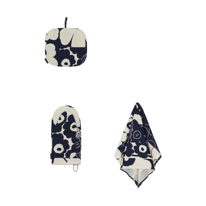 Set de textiles de cocina Unikko collage 3 piezas - Linen-dark blue - Marimekko