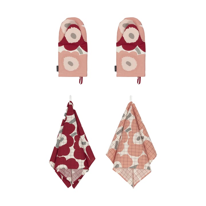 Set paño de cocina + guante de horno Pieni Unikko 4 piezas - Cotton-dark cherry-rose - Marimekko