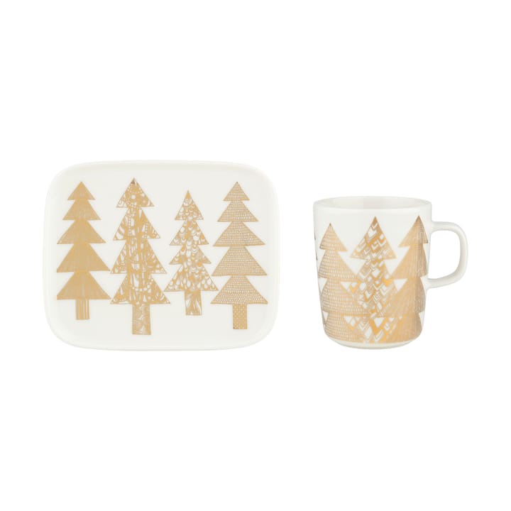 Taza Kuusikossa 25 cl + plato 15x12 cm - White-gold - Marimekko