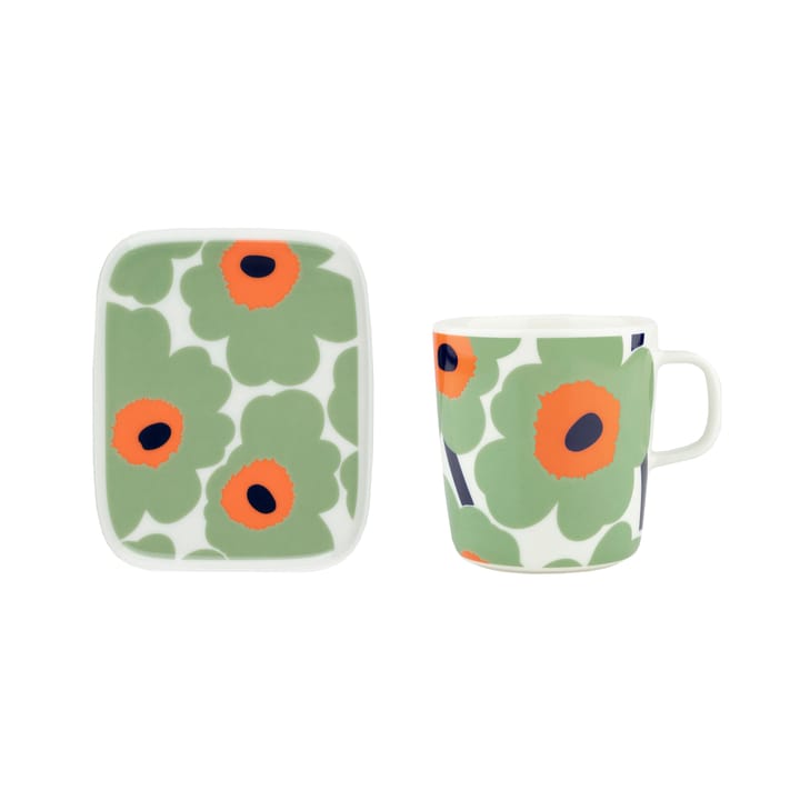 Taza Unikko 40 cl + plato 12x15 cm - White-sage-orange-dark blue - Marimekko