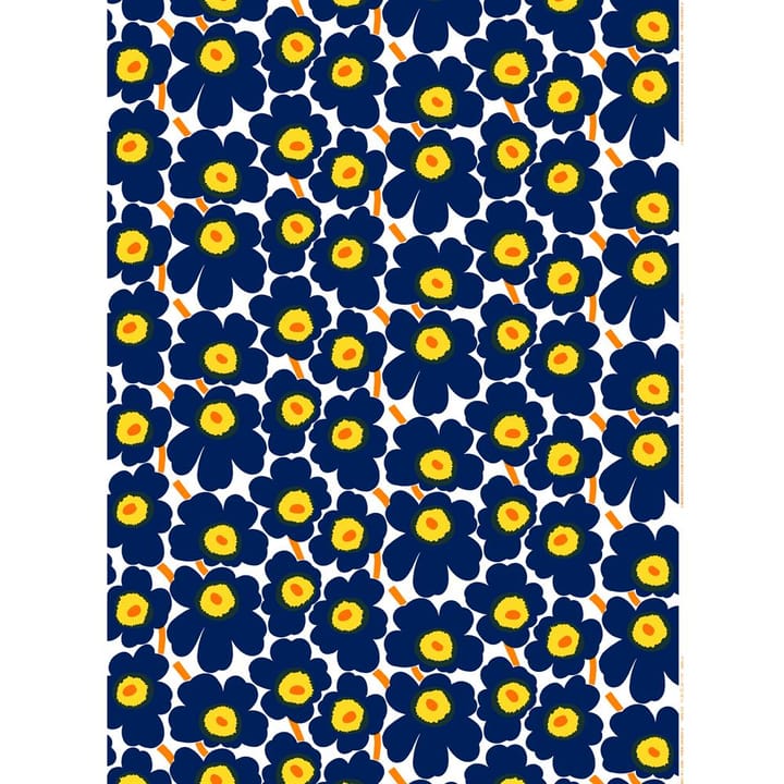 Tela de algodón Pieni Unikko, blanco-azul-amarillo Marimekko