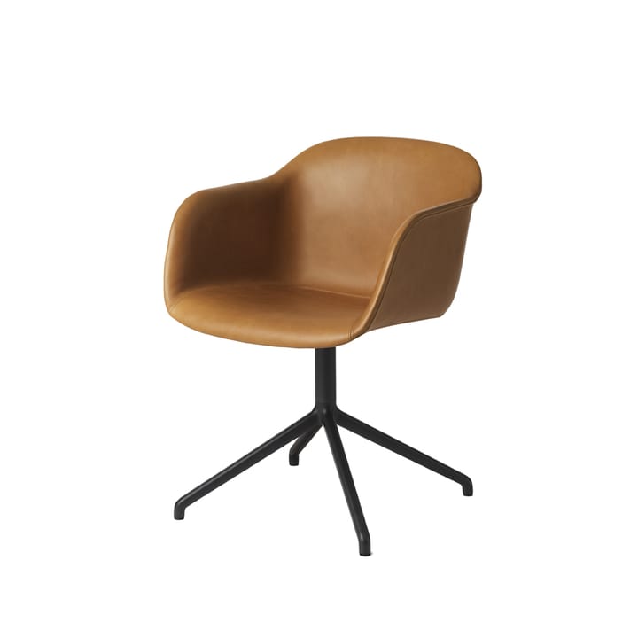 Silla de oficina Fiber armchair swivel base with return - Cognac leather-anthracite black - Muuto