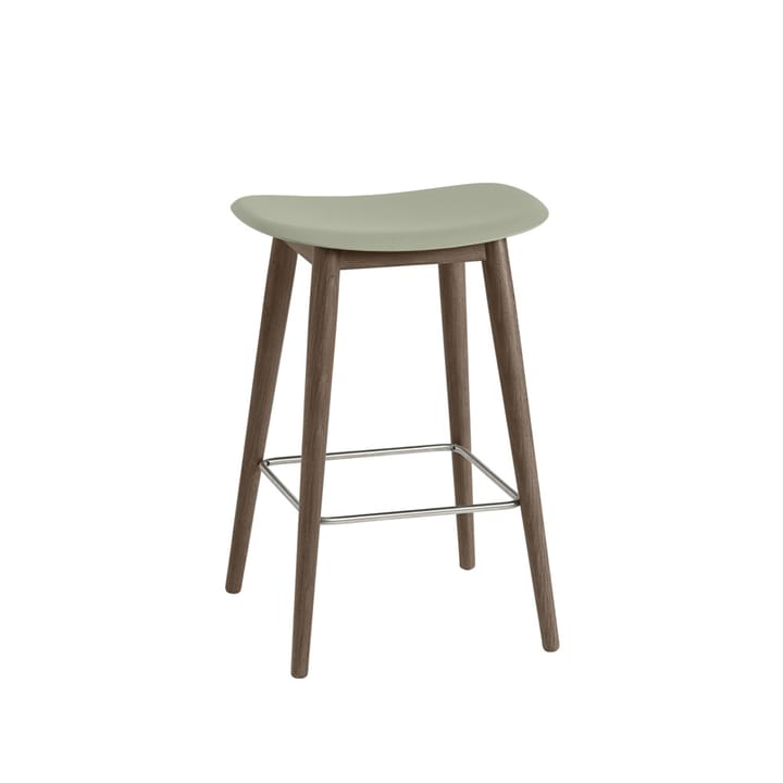 Silla Fiber bar stool 75 cm - Dusty green, patas barnizadas de marrón oscuro - Muuto