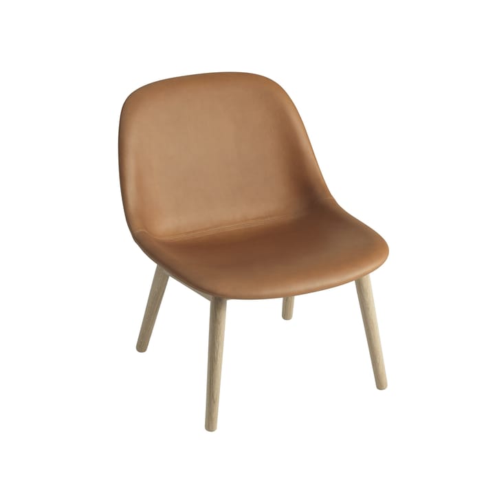 Silla Fiber Lounge con patas de roble - Refine leather cognac - Muuto