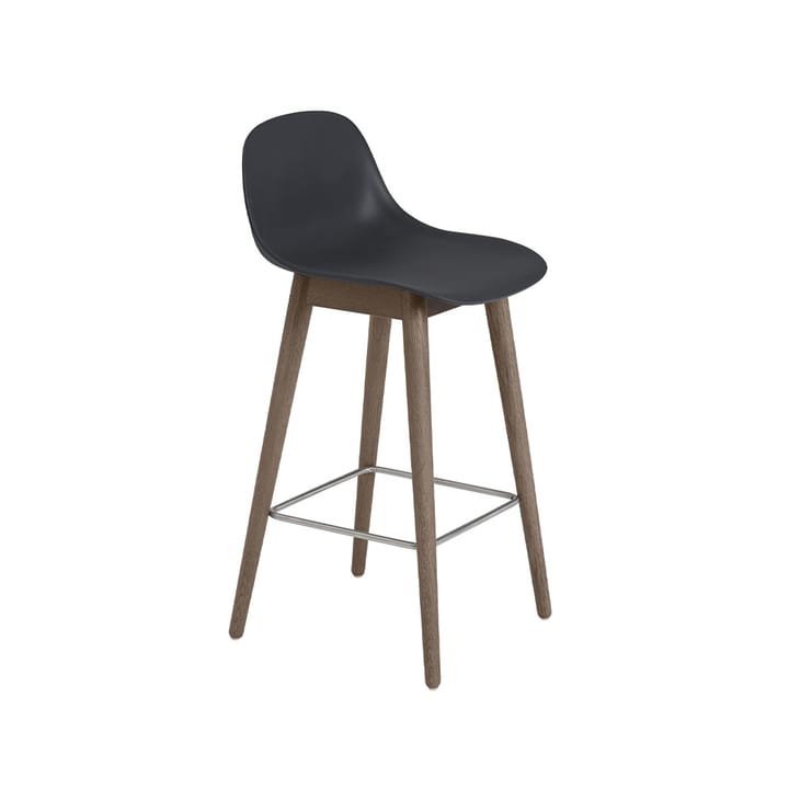 Taburete bar con respaldo Fiber 65 cm - Black-patas barnizadas de marrón oscuro - Muuto