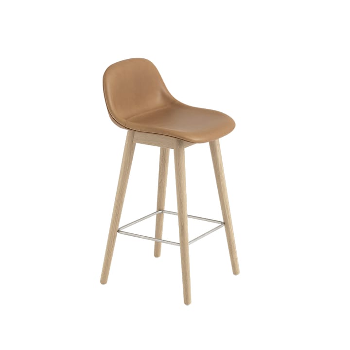 Taburete bar con respaldo Fiber 65 cm - Cuero refine cognac-patas de roble - Muuto