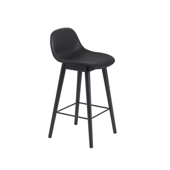 Taburete bar con respaldo Fiber 75 cm - Cuero negro-patas negras - Muuto