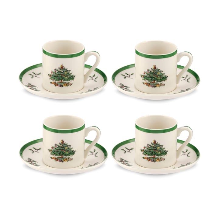 4 Tazas y platillos para espresso Christmas Tree 9 cl - White-green-red - Spode