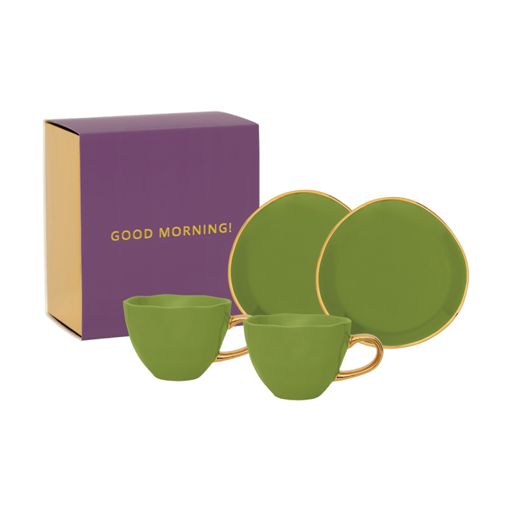 Set de regalo Good Morning taza de Cappuccino y plato, 2-pack - Evergreen sprig - URBAN NATURE CULTURE