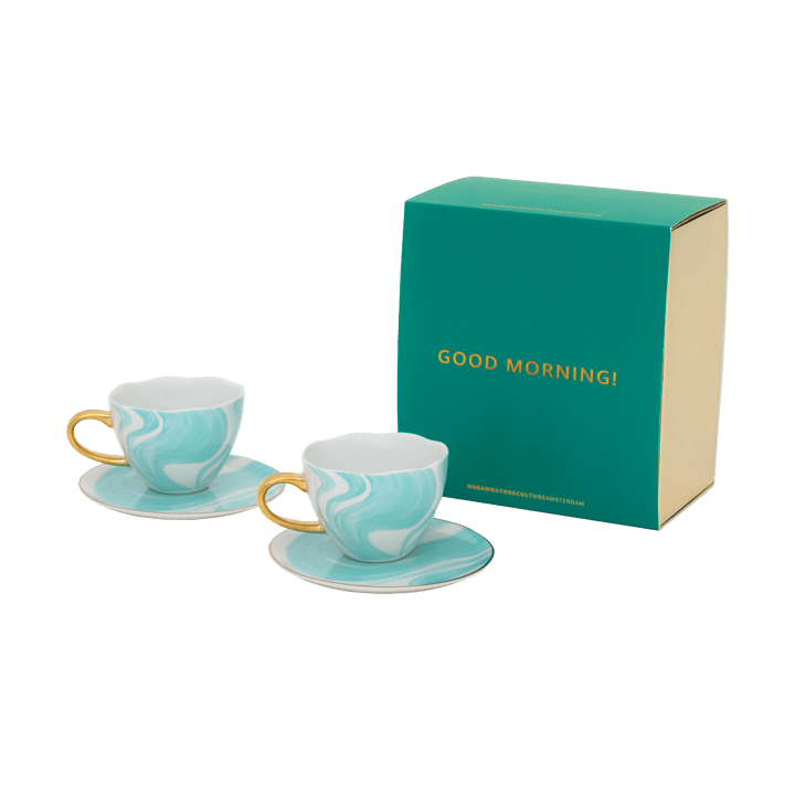 Set de regalo Good Morning taza de Cappuccino y plato, 2-pack - Valuri emerald green - URBAN NATURE CULTURE